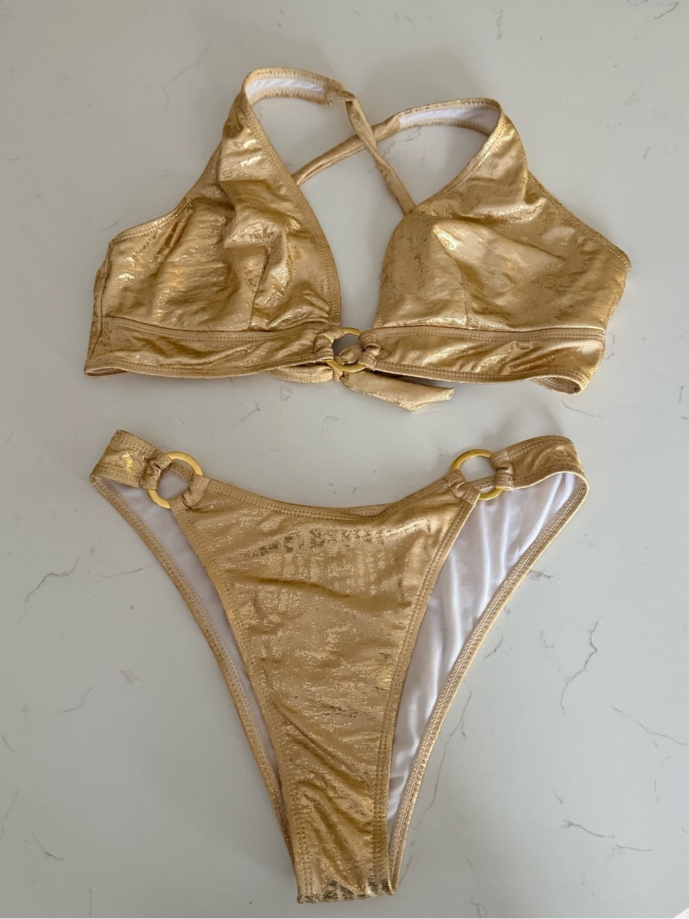 Shimmery Gold Two-Piece Bikini Set